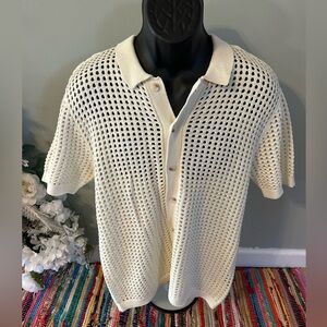 NEW Knit Polo Shirt Art Of Rhetoric Button Down Beach Tropical White Medium
